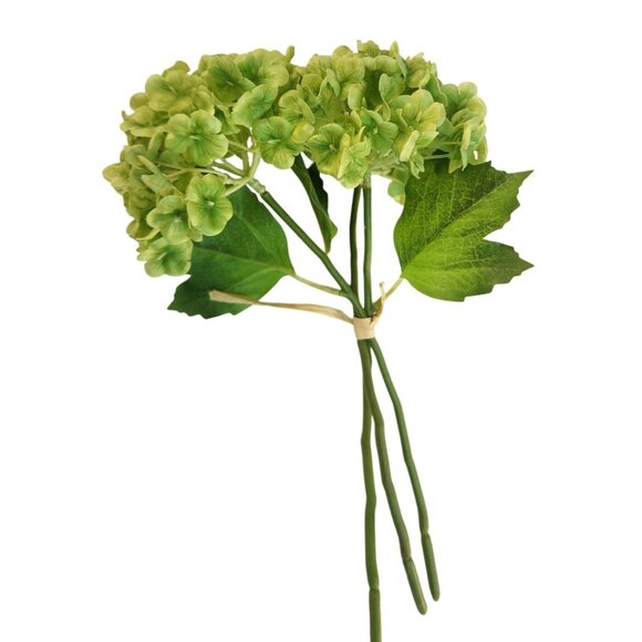 Artificial Green Hydrangea Flower Bunch 3 Stems Green Realistic Faux Floral Deco - Picture 1 of 7